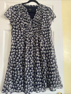 MSK Navy and White Floral Short-Sleeve Girls Dress